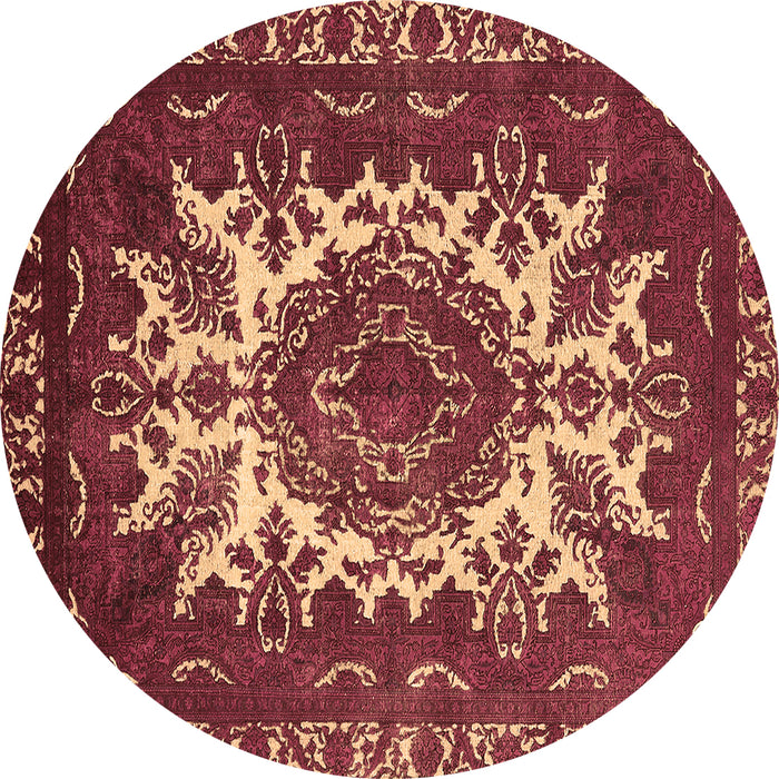 Round Oriental Brown Industrial Rug, urb2229brn
