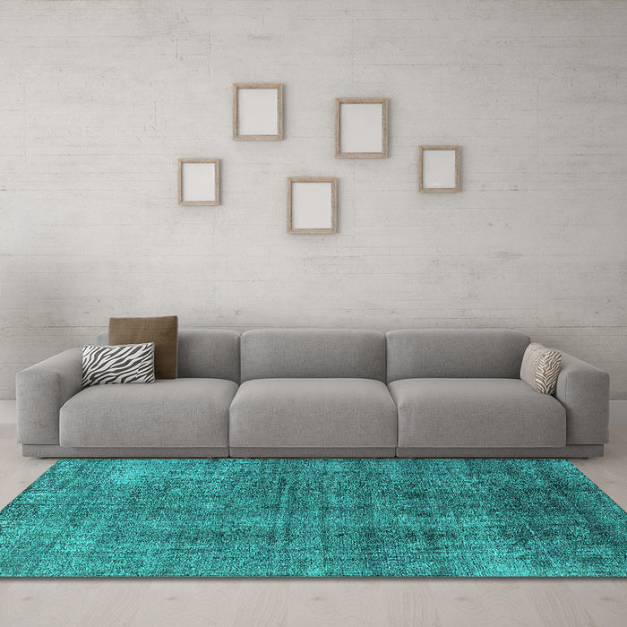 Machine Washable Oriental Turquoise Industrial Area Rugs in a Living Room,, wshurb2230turq