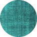 Round Oriental Turquoise Industrial Rug, urb2230turq