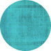 Round Machine Washable Oriental Turquoise Industrial Area Rugs, wshurb2232turq