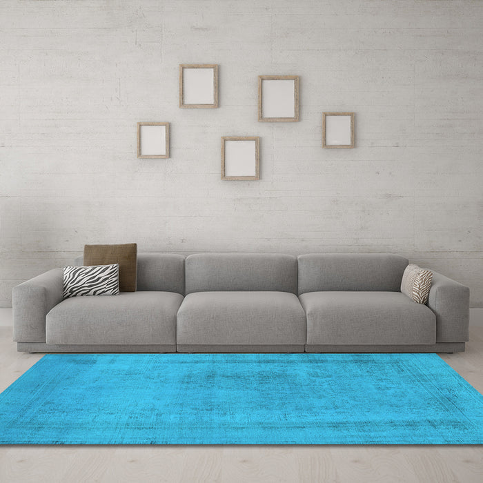 Machine Washable Oriental Light Blue Industrial Rug in a Living Room, wshurb2232lblu
