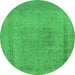 Round Machine Washable Oriental Green Industrial Area Rugs, wshurb2232grn