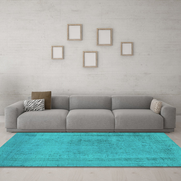 Machine Washable Oriental Turquoise Industrial Area Rugs in a Living Room,, wshurb2232turq
