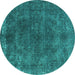 Round Oriental Turquoise Industrial Rug, urb2233turq