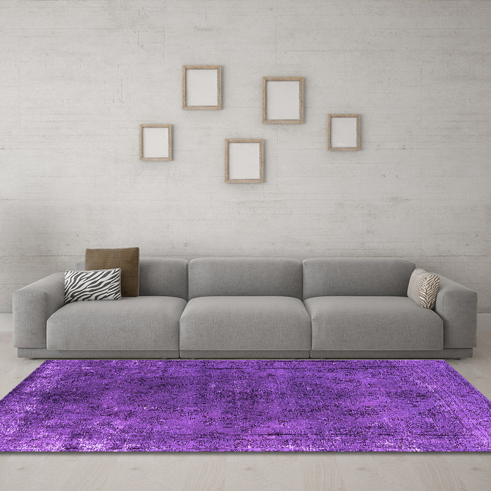 Machine Washable Oriental Purple Industrial Area Rugs in a Living Room, wshurb2233pur