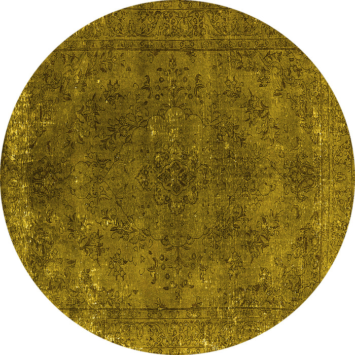 Round Machine Washable Oriental Yellow Industrial Rug, wshurb2233yw