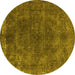 Round Machine Washable Oriental Yellow Industrial Rug, wshurb2233yw