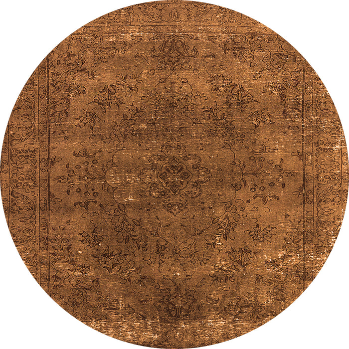 Round Machine Washable Oriental Orange Industrial Area Rugs, wshurb2233org