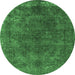 Round Oriental Emerald Green Industrial Rug, urb2233emgrn