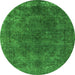 Round Machine Washable Oriental Green Industrial Area Rugs, wshurb2233grn