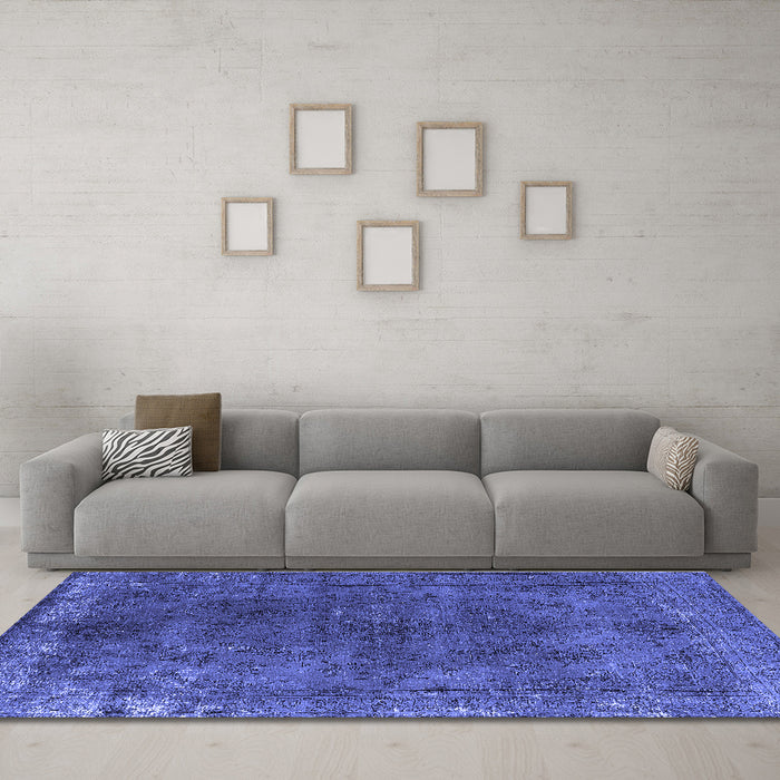 Machine Washable Oriental Blue Industrial Rug in a Living Room, wshurb2233blu