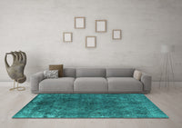 Machine Washable Oriental Turquoise Industrial Rug, wshurb2233turq