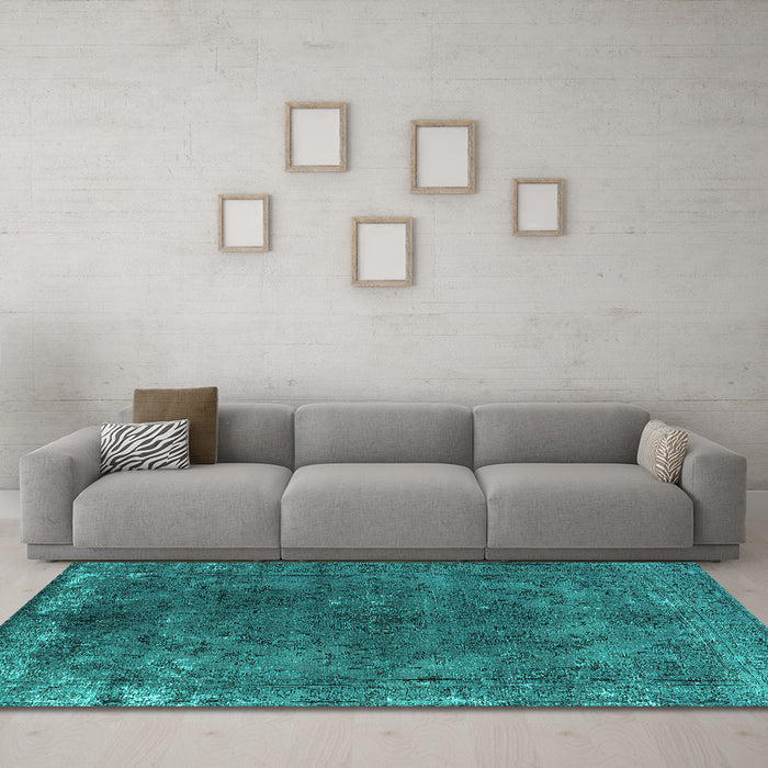 Machine Washable Oriental Turquoise Industrial Area Rugs in a Living Room,, wshurb2233turq