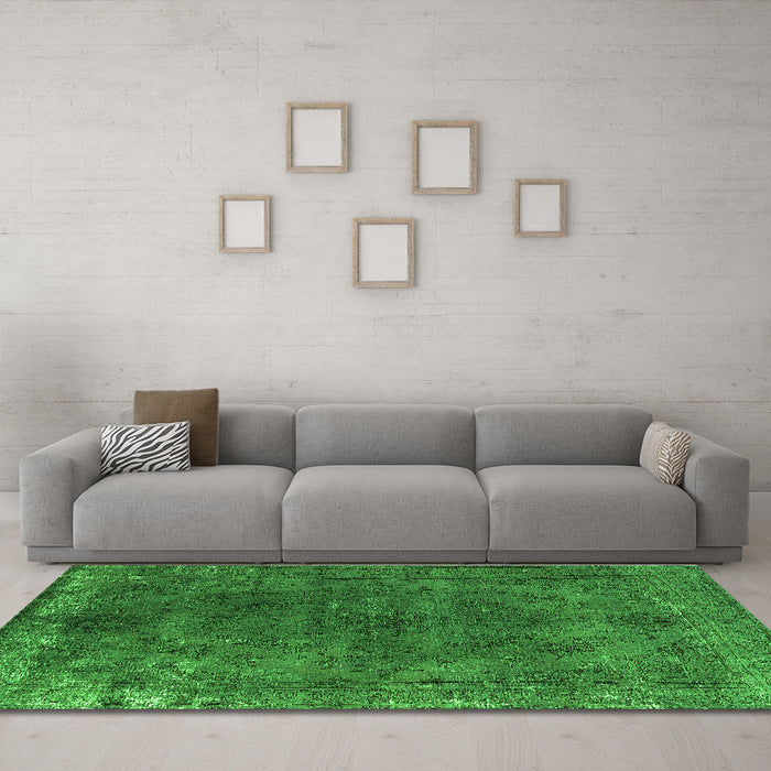 Machine Washable Oriental Green Industrial Area Rugs in a Living Room,, wshurb2233grn