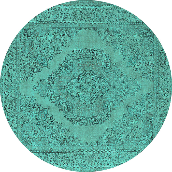 Round Machine Washable Oriental Turquoise Industrial Area Rugs, wshurb2234turq