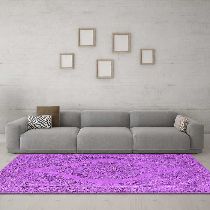 Machine Washable Oriental Purple Industrial Area Rugs in a Living Room, wshurb2234pur