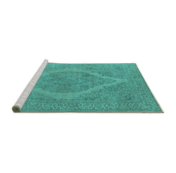 Sideview of Machine Washable Oriental Turquoise Industrial Area Rugs, wshurb2234turq
