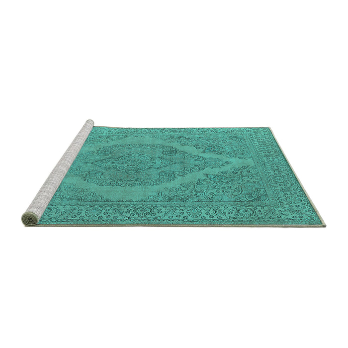 Sideview of Machine Washable Oriental Turquoise Industrial Area Rugs, wshurb2234turq