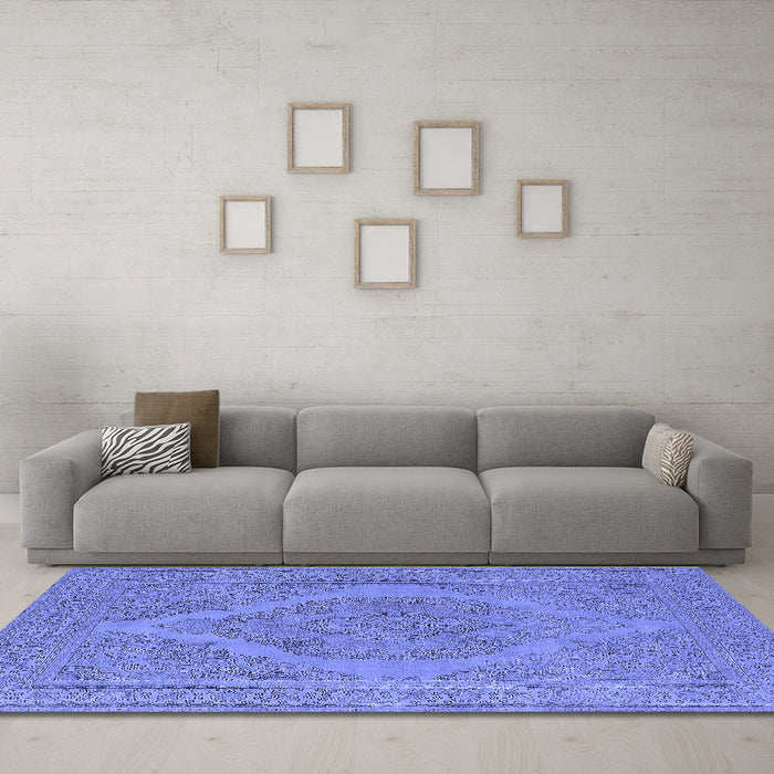 Machine Washable Oriental Blue Industrial Rug in a Living Room, wshurb2234blu