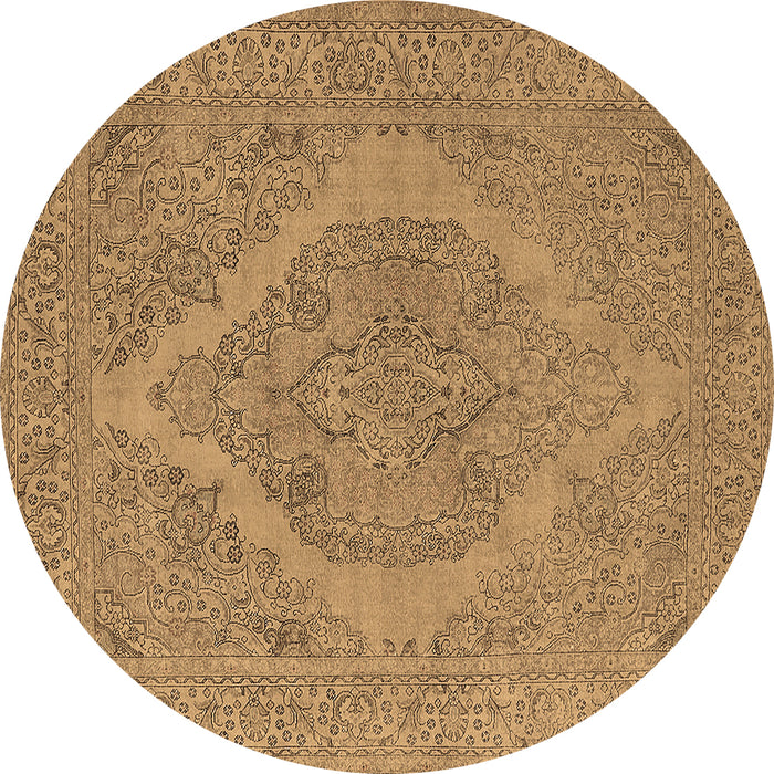 Round Machine Washable Oriental Brown Industrial Rug, wshurb2234brn