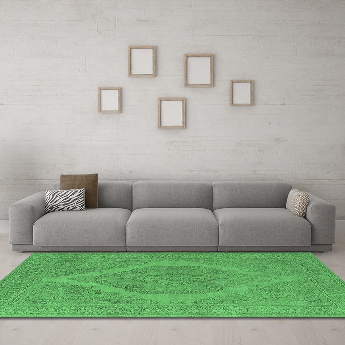 Machine Washable Oriental Emerald Green Industrial Area Rugs in a Living Room,, wshurb2234emgrn