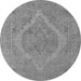 Round Machine Washable Oriental Gray Industrial Rug, wshurb2234gry