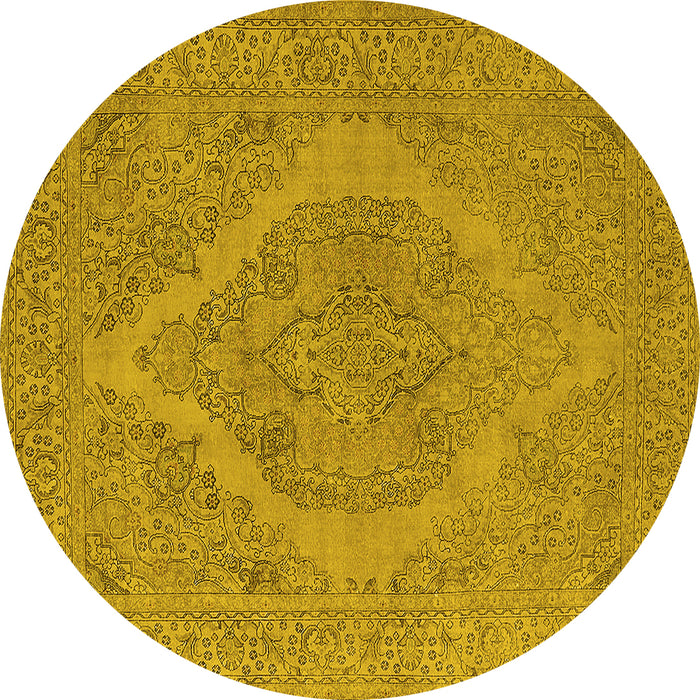 Round Machine Washable Oriental Yellow Industrial Rug, wshurb2234yw