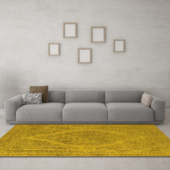 Machine Washable Oriental Yellow Industrial Rug in a Living Room, wshurb2234yw