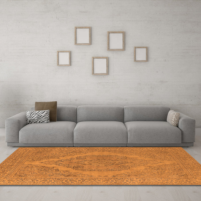 Machine Washable Oriental Orange Industrial Area Rugs in a Living Room, wshurb2234org