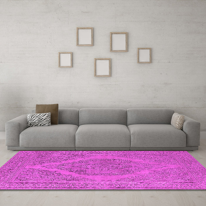 Machine Washable Oriental Pink Industrial Rug in a Living Room, wshurb2234pnk