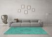 Machine Washable Oriental Turquoise Industrial Area Rugs in a Living Room,, wshurb2234turq