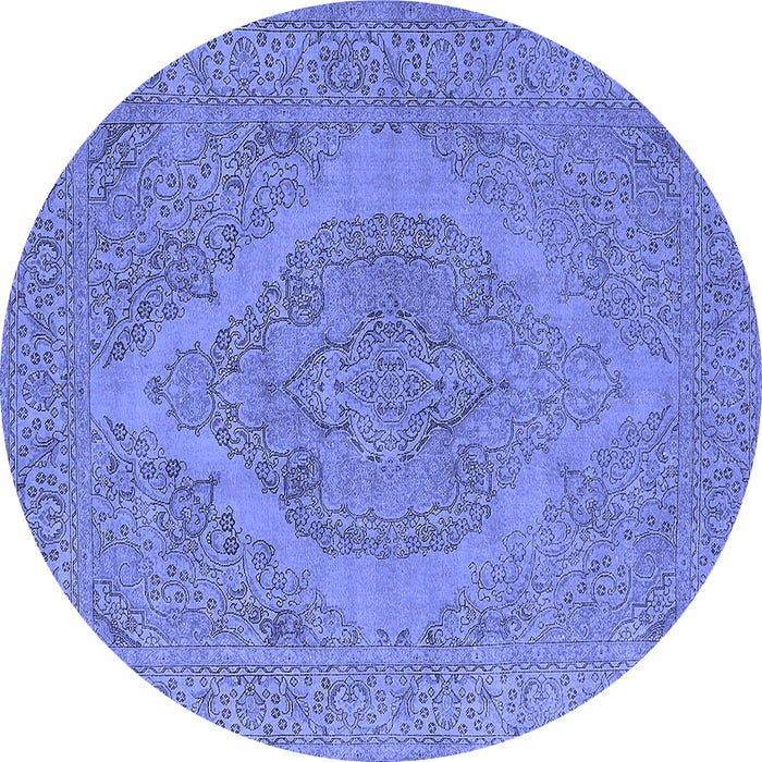 Round Machine Washable Oriental Blue Industrial Rug, wshurb2234blu