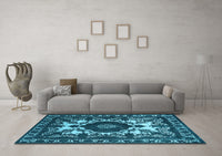 Machine Washable Oriental Light Blue Industrial Rug, wshurb2235lblu