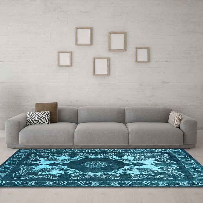 Machine Washable Oriental Light Blue Industrial Rug in a Living Room, wshurb2235lblu