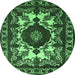 Round Machine Washable Oriental Emerald Green Industrial Area Rugs, wshurb2235emgrn