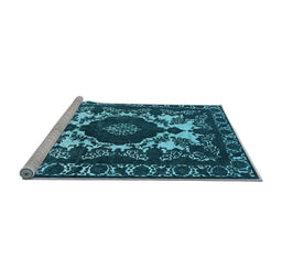 Sideview of Machine Washable Oriental Light Blue Industrial Rug, wshurb2235lblu