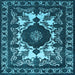 Square Machine Washable Oriental Light Blue Industrial Rug, wshurb2235lblu