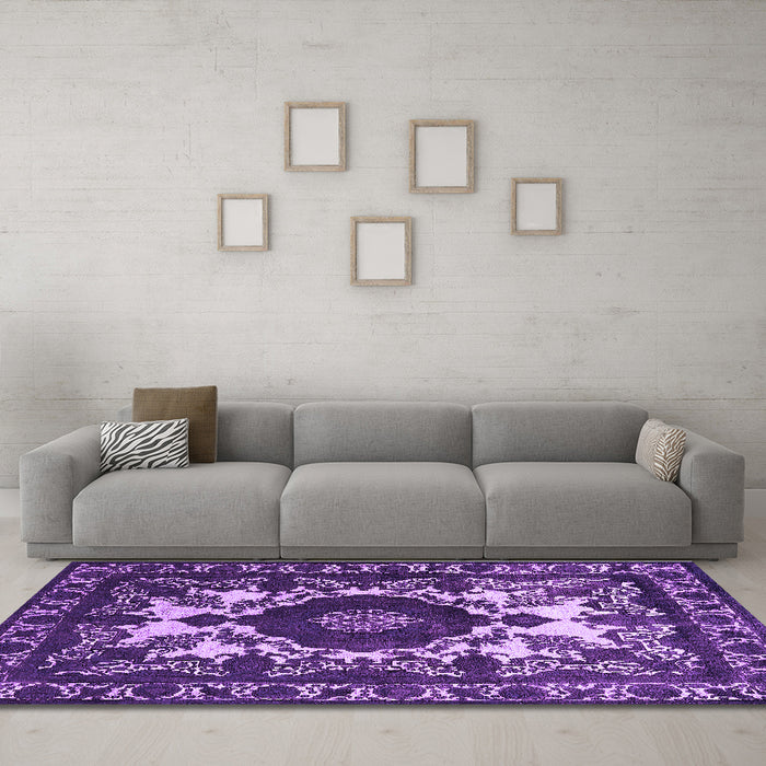 Machine Washable Oriental Purple Industrial Area Rugs in a Living Room, wshurb2235pur