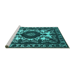 Sideview of Machine Washable Oriental Turquoise Industrial Area Rugs, wshurb2235turq