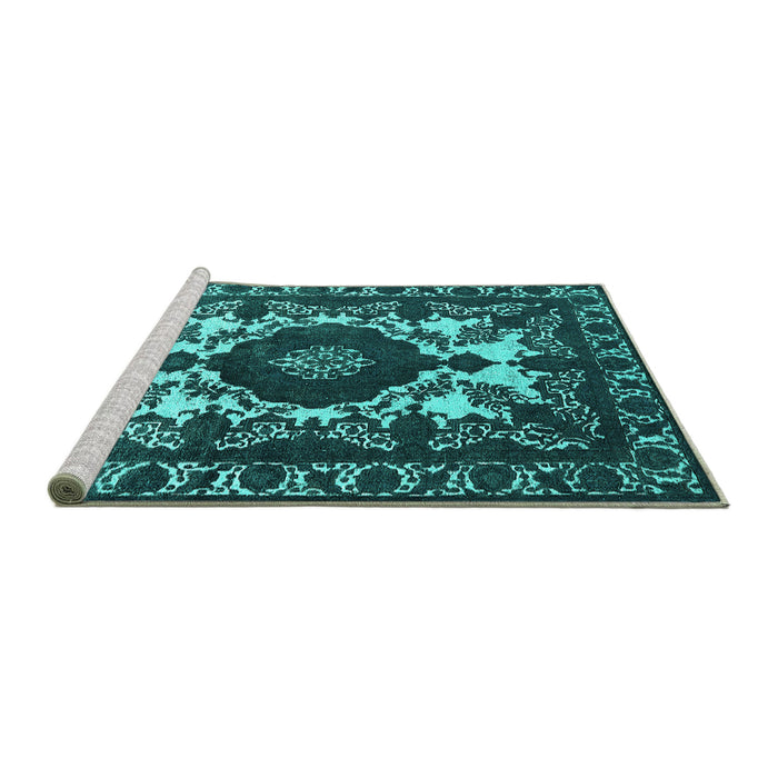 Sideview of Machine Washable Oriental Turquoise Industrial Area Rugs, wshurb2235turq