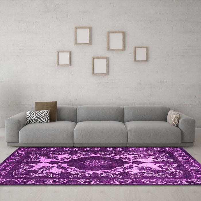 Machine Washable Oriental Pink Industrial Rug in a Living Room, wshurb2235pnk