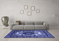 Machine Washable Oriental Blue Industrial Rug, wshurb2235blu