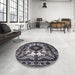 Round Machine Washable Industrial Modern Dark Gray Rug in a Office, wshurb2235