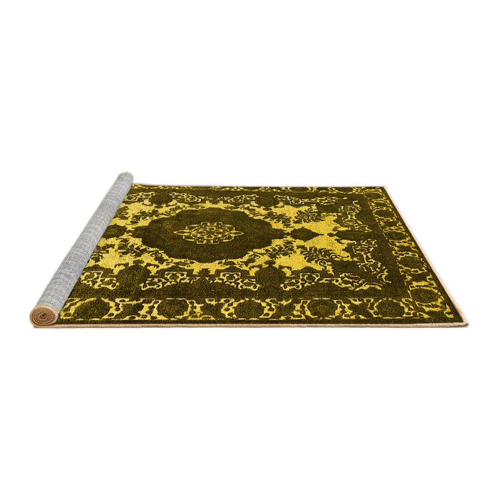 Sideview of Machine Washable Oriental Yellow Industrial Rug, wshurb2235yw