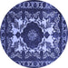 Round Machine Washable Oriental Blue Industrial Rug, wshurb2235blu