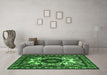 Machine Washable Oriental Green Industrial Area Rugs in a Living Room,, wshurb2235grn