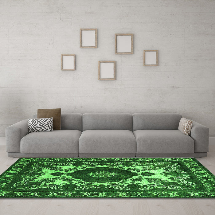 Machine Washable Oriental Green Industrial Area Rugs in a Living Room,, wshurb2235grn
