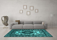 Machine Washable Oriental Turquoise Industrial Rug, wshurb2235turq