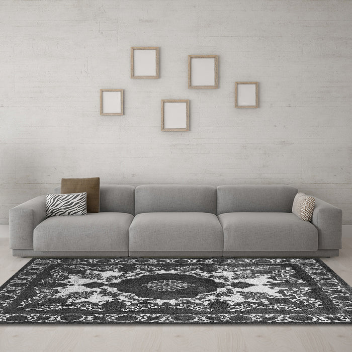 Machine Washable Oriental Gray Industrial Rug in a Living Room,, wshurb2235gry