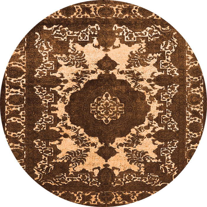 Round Machine Washable Oriental Orange Industrial Area Rugs, wshurb2235org